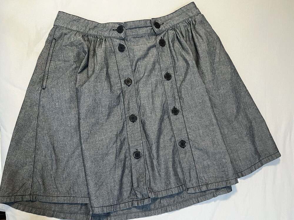 Y2K BCBGMAXAZRIA Gray Denim Mini Skirt Button Front 2000s It Girl Indie Sleaze